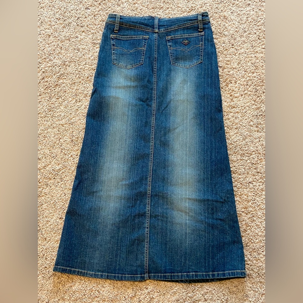 Vintage Angels Womens Denim Blue Grunge Maxi Skirt/Front Slit 30” 5 Junior 6 - Picture 4 of 5